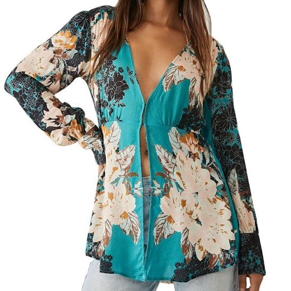 Free People Mikayla Woven Floral Long Sleeve Tunic Top - Picture 1 of 7